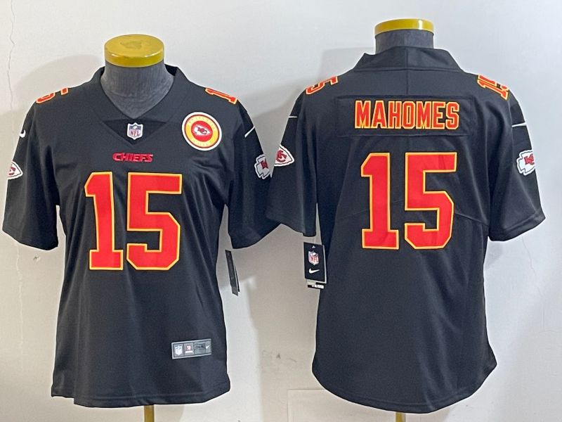 Women Kansas City Chiefs #15 Mahomes Black Gold 2024 Nike Limited NFL Jersey style 2